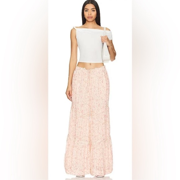 Free People Emmaline Tiered Wide Leg Pull On Pant Pink Size Small - Picture 5 of 10